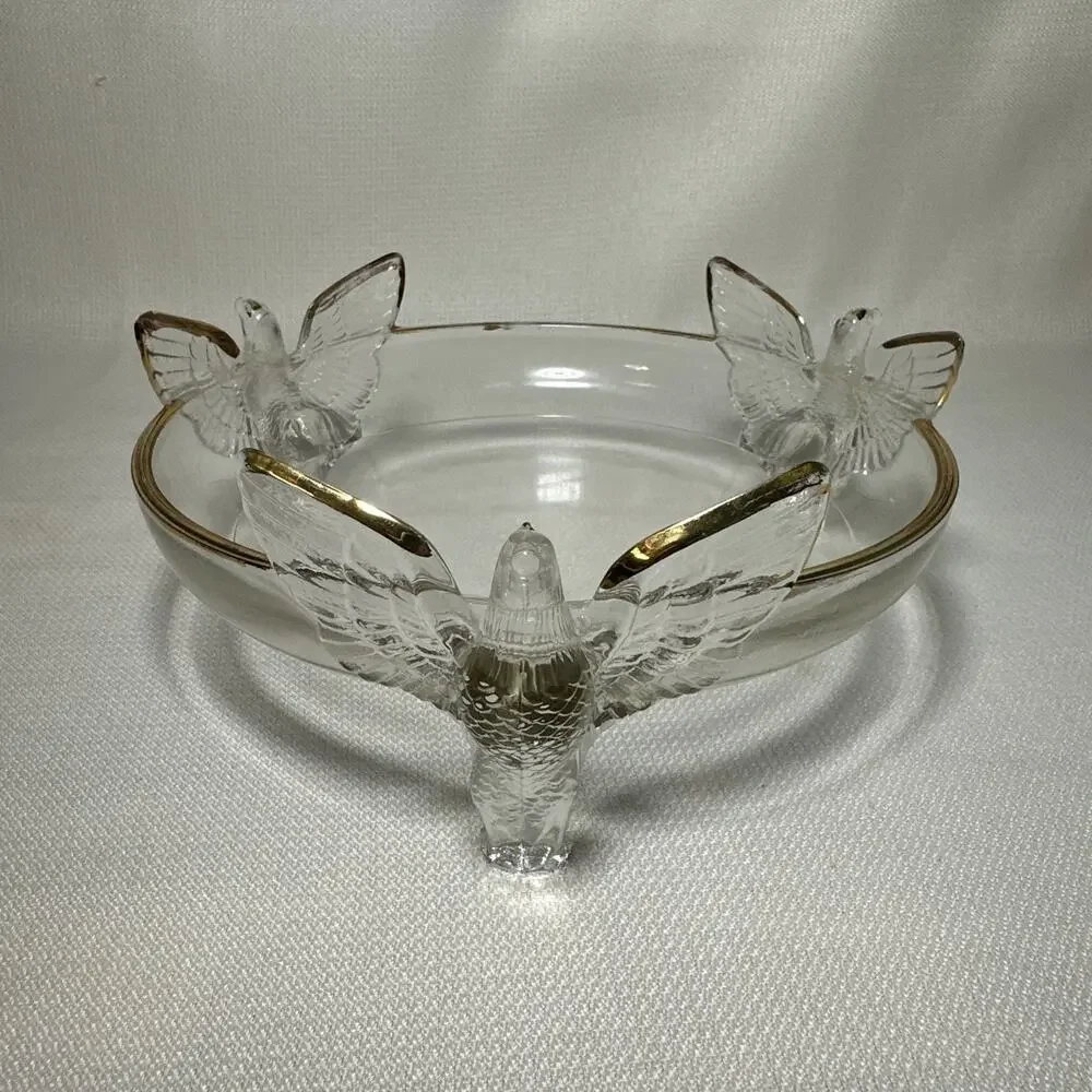 Vintage 1940s Jeannette Depression Glass 3 Footed Toed Eagle Clear Bowl 7 1/4